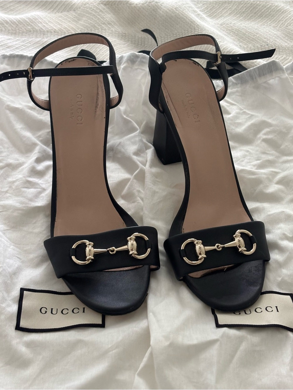 Gucci Black Leather Horsebit Block-Heel Sandals - Picture 3 of 3